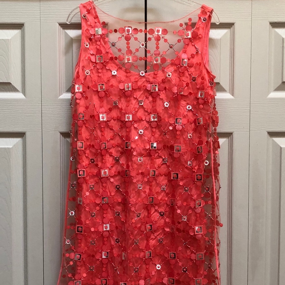 Milly Coral Cocktail Dress Full Sequined Net Sz S - Picture 1 of 8